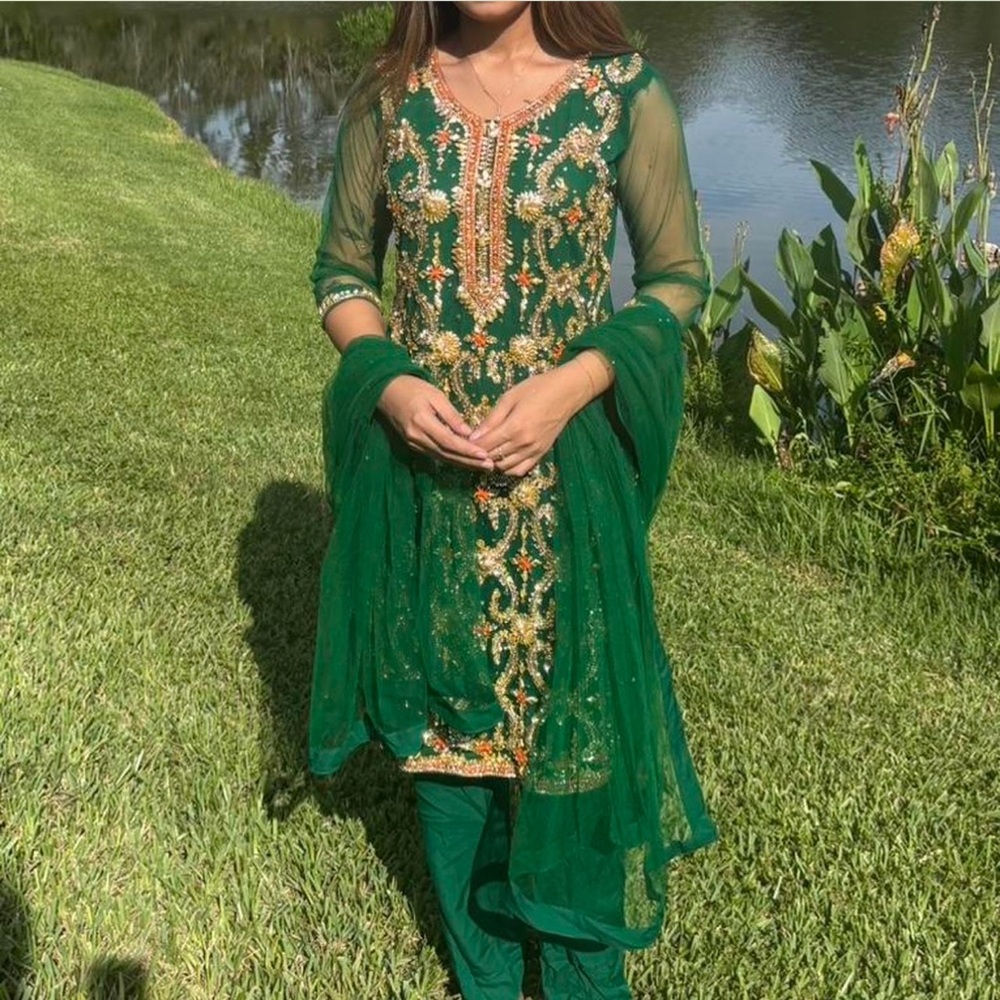 Embellished Green Indian/Pakistani Dress